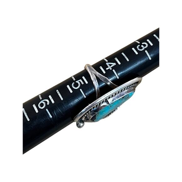 Vintage Blue Turquoise Leaf Sterling Silver Native American Navajo Ring Sz 4.5 - Picture 6 of 10